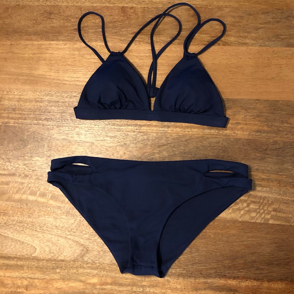 l*space Navy Triangle Strappy Bikini Set